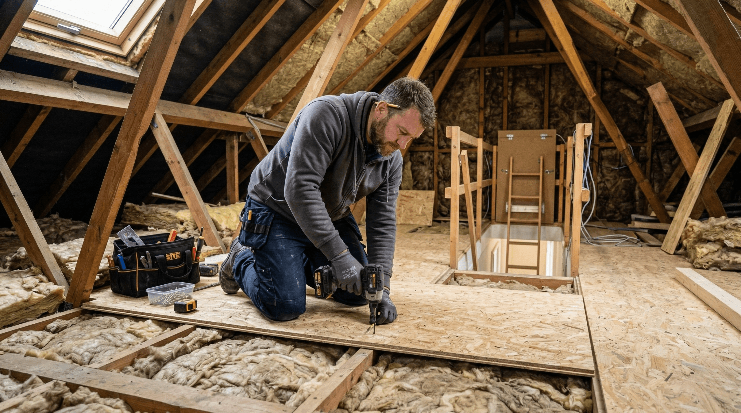 Loft insulation and raised boarding