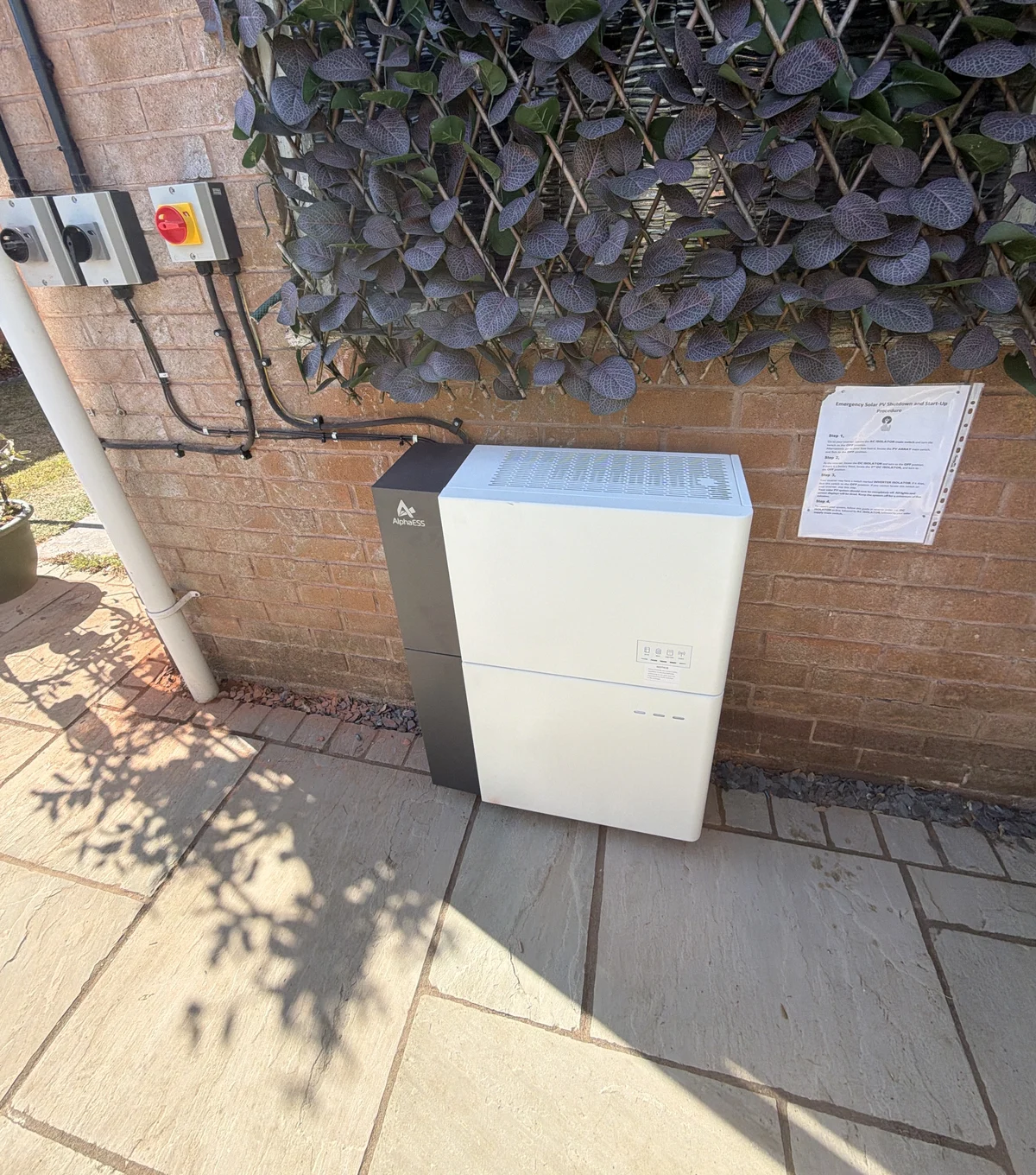 AlphaESS battery storage unit with isolators and shutdown instructions